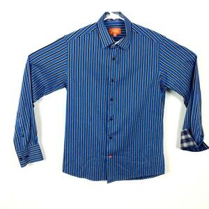 Tallia Dress Shirt Mens Small 14 1/2 Long Sleeve Button Front Blue Black Stripe